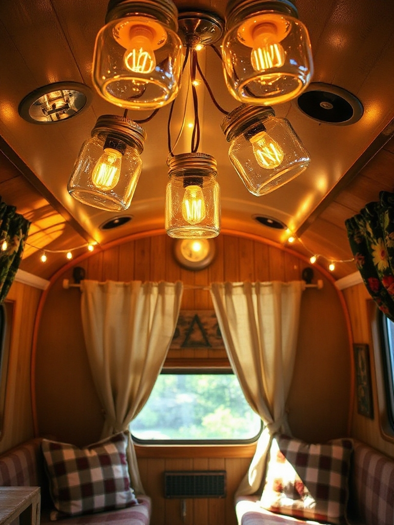 Mason Jar Light Fixtures and String Lights