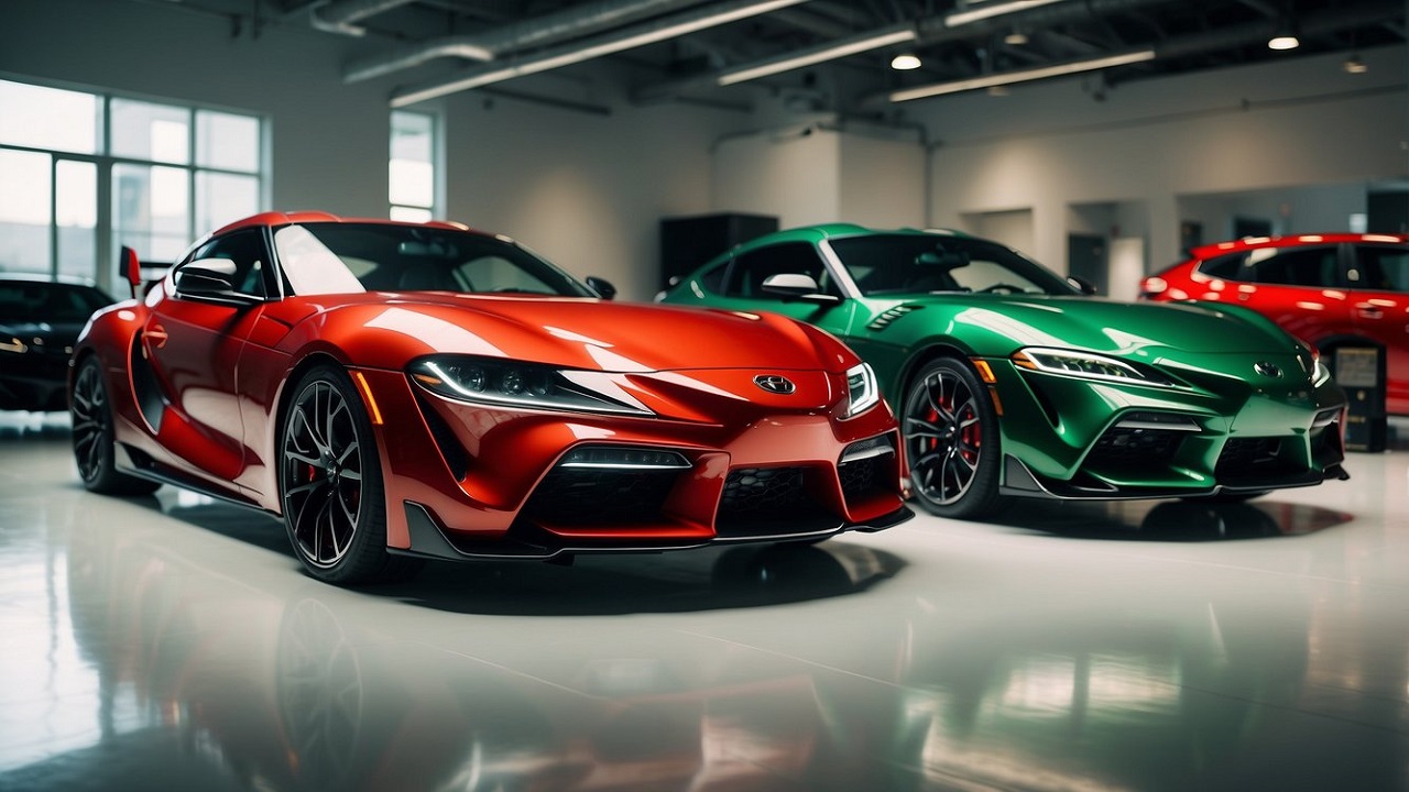 Toyota GR Supra and Green Honda Civic Si