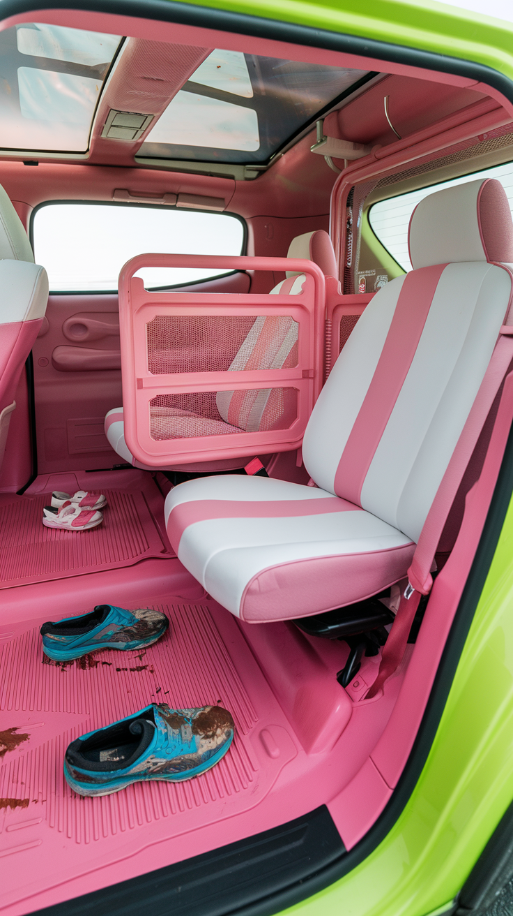 Waterproof car mats in pink with kid-friendly, easy-clean design