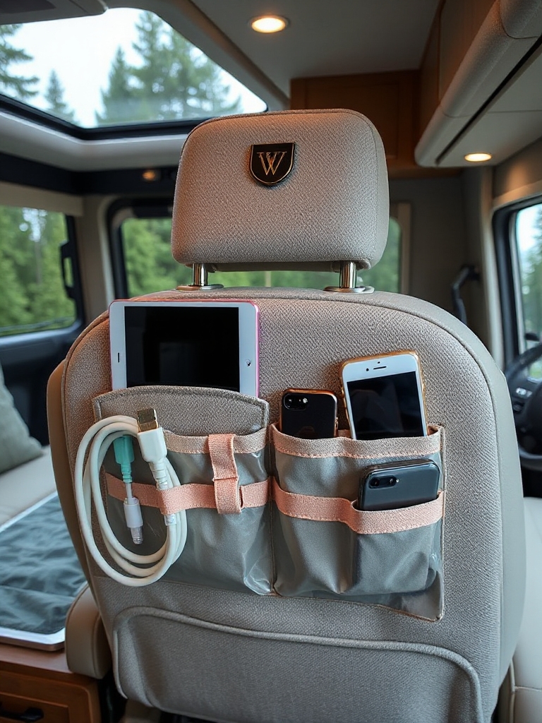 Seat-Back Organizers for Electronics and Cords