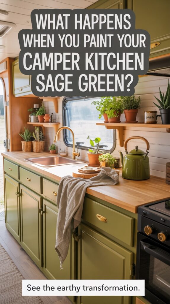 Camper Kitchen Remodel in Green: Fresh, Earthy & Calming
