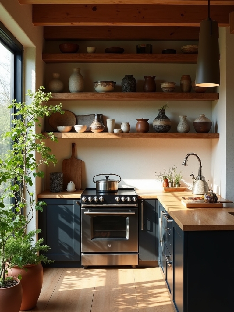 Utilize Open Shelving in Natural Wood