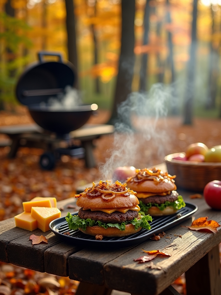Apple Cheddar Burgers With Caramelized Onions