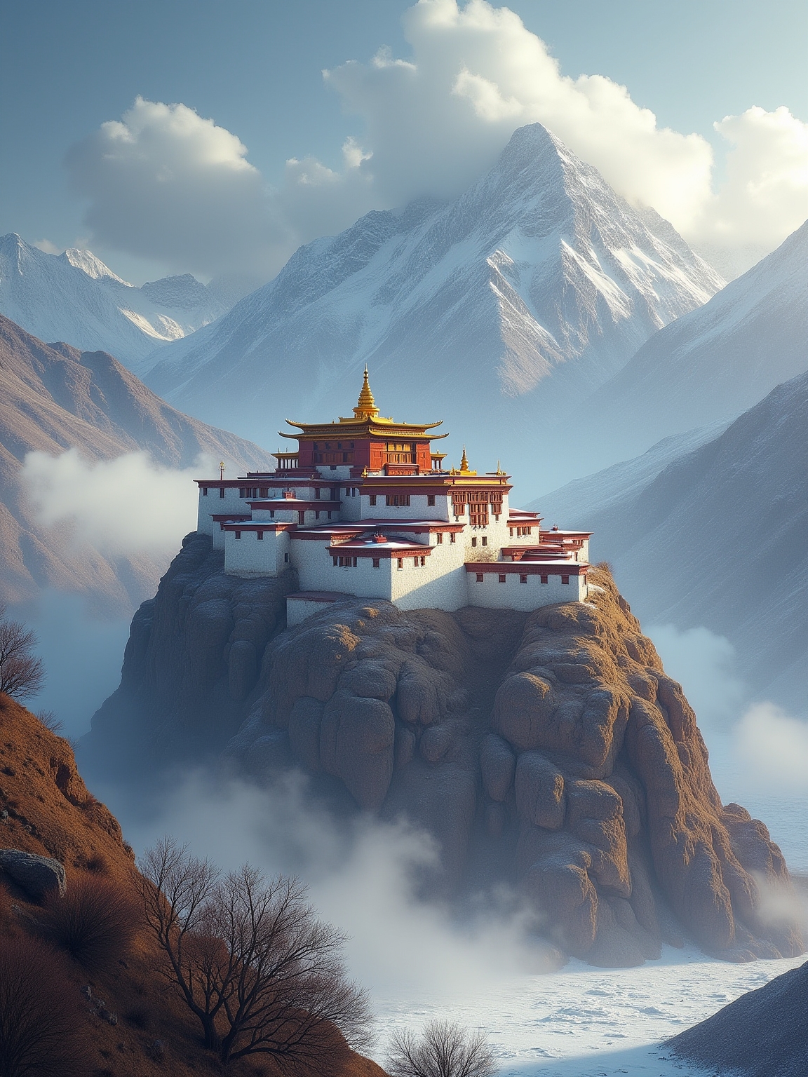 golden buddha overlooking desert