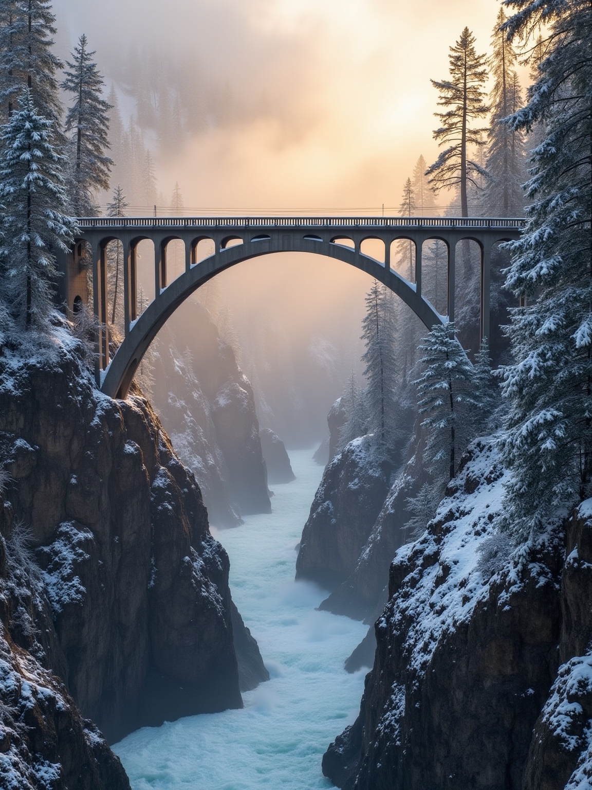 snowy mountain bridge landmark