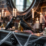15 Gothic Indoor Halloween Decorations for a Raven-Inspired Fireplace Mantel