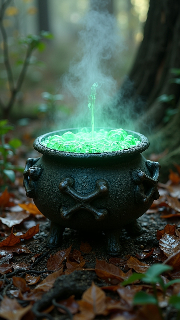 bone decorated bubbling cauldron centerpiece