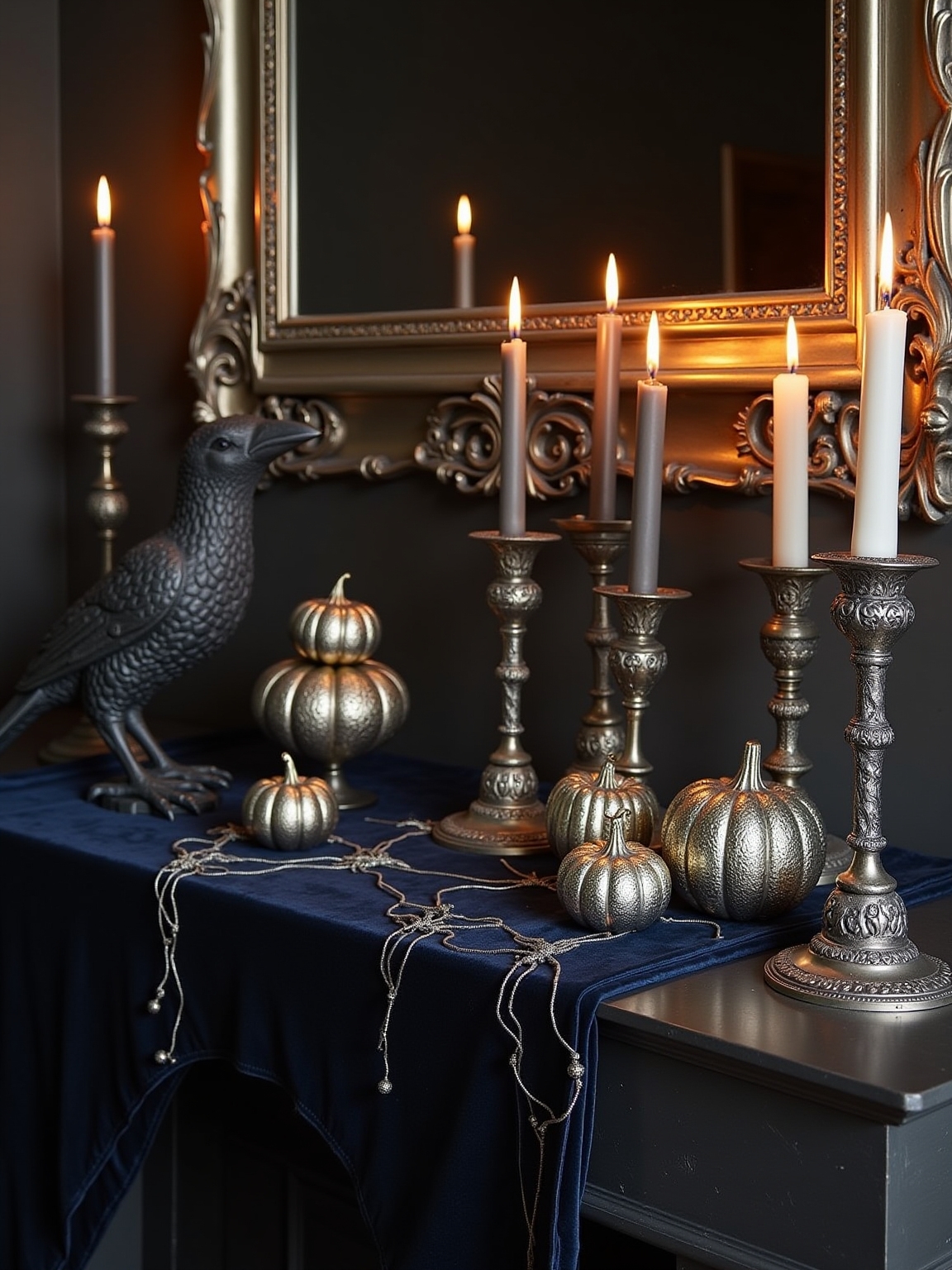 eerie metallic fireplace accents