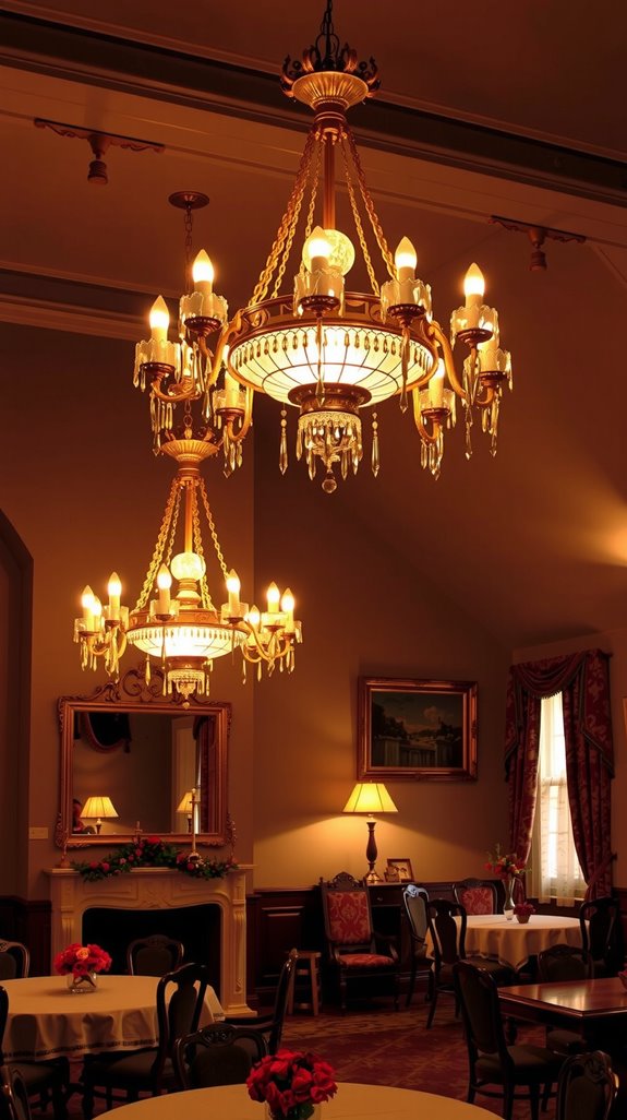 historic gas chandeliers shine