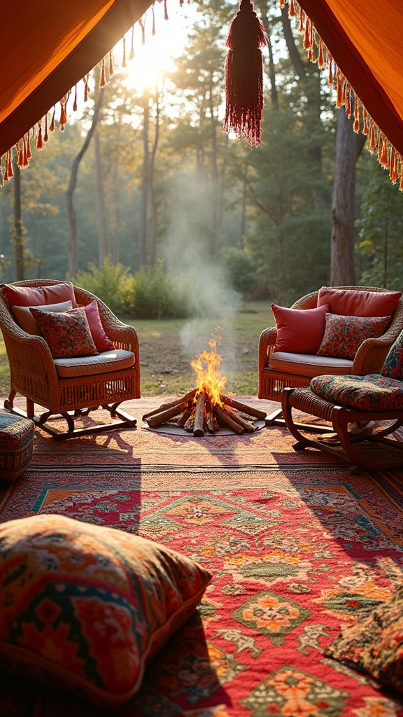 layered rugs and quilts