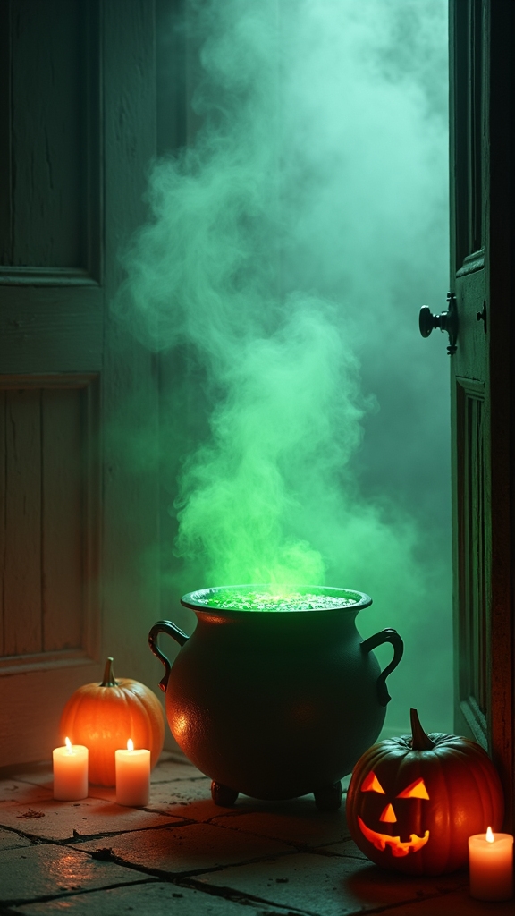mysterious fog filled cauldron