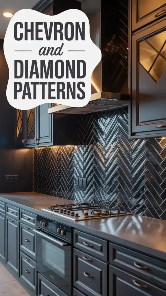 Textured Black Tiles in Chevron and Diamond Patterns