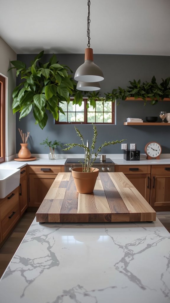 contrasting stone and wood