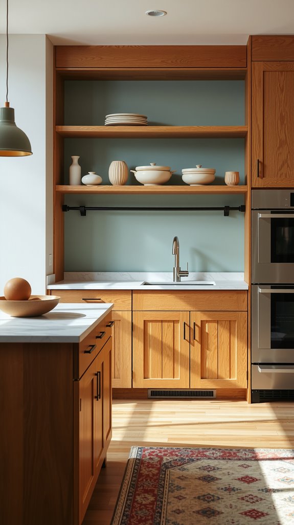 fluted oak cabinetry accents